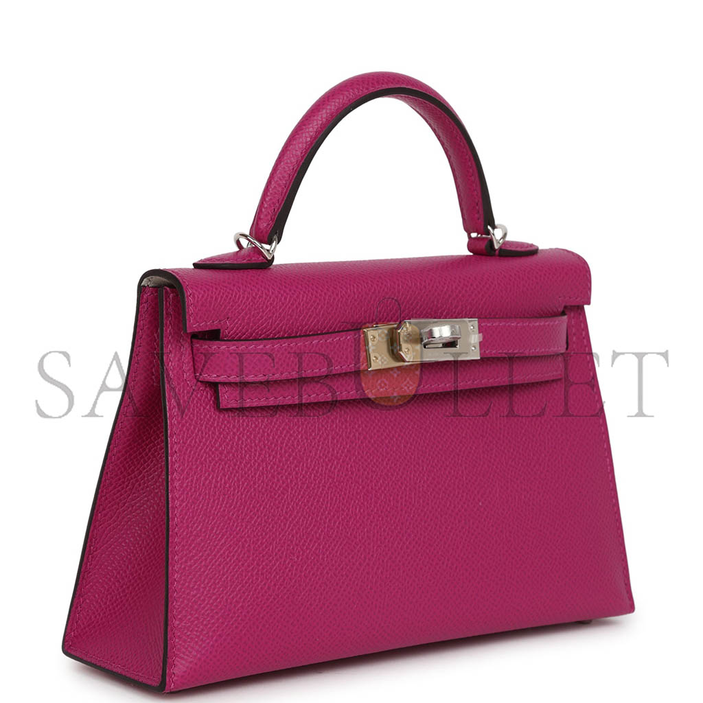 H**mes mini kelly ii sellier rose pourpre verso epsom palladium hardware (19*12*5.5cm)